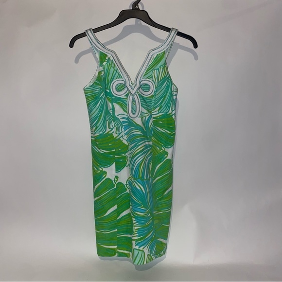 Lilly Pulitzer Tessa Dress Size 2 Shift Tropical Green White Embroidered Zip Up - Picture 5 of 15
